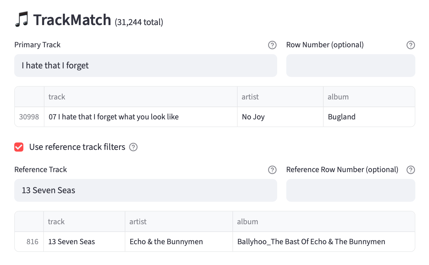 Primary and reference tracks selected